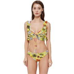 Cartoon Comics Pattern Low Cut Ruffle Edge Bikini Set by Loisa77