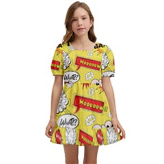 Cartoon Comics Pattern Kids  Short Sleeve Dolly Dress by Loisa77