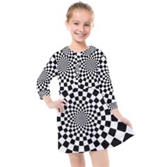Geomtric Pattern Illusion Shapes Kids  Quarter Sleeve Shirt Dress by Grandong