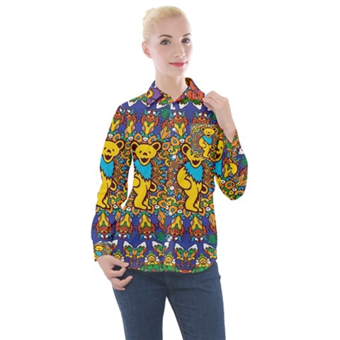 Dead Dancing Bears Grateful Dead Pattern Women s Long Sleeve Pocket Shirt by Grandong