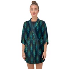 Peacock Texture 3d Pattern Peacock Texture Half Sleeve Chiffon Kimono by Loisa77
