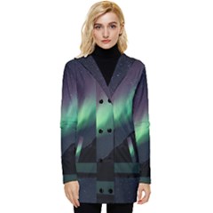 Aurora Borealis Beautiful Northern Lights Nature Button Up Hooded Coat  by Loisa77
