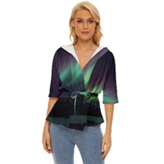 Aurora Borealis Beautiful Northern Lights Nature Lightweight Drawstring Hooded Top by Loisa77
