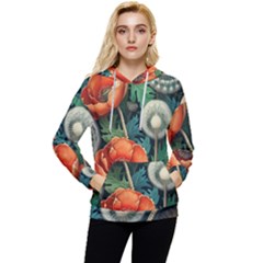 Flower Poppies Women s Lightweight Drawstring Hoodie by Loisa77