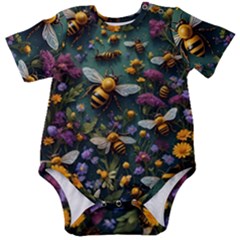 Bees Colony Flowers Baby Short Sleeve Bodysuit by Loisa77