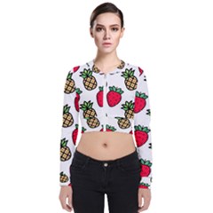 Strawberries Pineapples Fruits Long Sleeve Zip Up Bomber Jacket by Loisa77