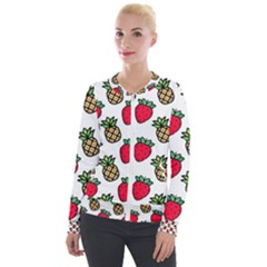 Strawberries Pineapples Fruits Velvet Zip Up Jacket by Loisa77