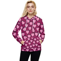 Pattern Pink Abstract Heart Women s Lightweight Drawstring Hoodie by Loisa77