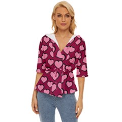 Pattern Pink Abstract Heart Lightweight Drawstring Hooded Top by Loisa77