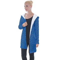 Blue Wave Abstract Texture Seamless Longline Hooded Cardigan by Loisa77