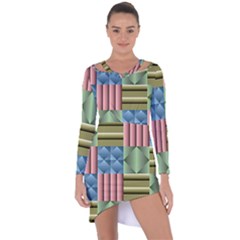 Patchwork Tile Pattern Mosaic Asymmetric Cut-out Shift Dress by Loisa77