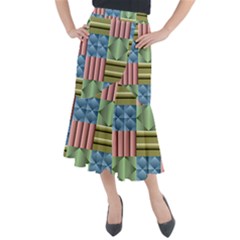 Patchwork Tile Pattern Mosaic Midi Mermaid Skirt by Loisa77