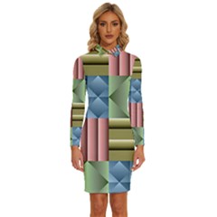 Patchwork Tile Pattern Mosaic Long Sleeve Shirt Collar Bodycon Dress by Loisa77