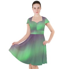 Northern Lights Green Aurora Borealis Cap Sleeve Midi Dress With Pockets by Perong