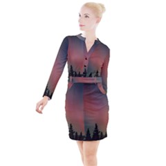 Aurora Borealis Alaska Sky Button Long Sleeve Dress by Perong