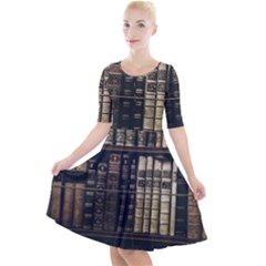 Antique Vintage Old Book Quarter Sleeve A-line Dress With Pockets by Perong