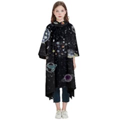 Glittering Planets Space Galaxy Glitter Black Kids  Hooded Rain Ponchos by Perong