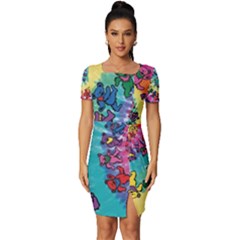 Tie Dye Grateful Dead Bears Fitted Knot Split End Bodycon Dress by Perong