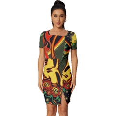 Grateful Dead Scarlet Fire Fitted Knot Split End Bodycon Dress by Perong