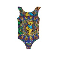 Dead Dancing Bears Grateful Dead Pattern Kids  Frill Swimsuit by Grandong