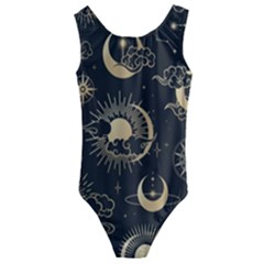 Asian Seamless Pattern With Clouds Moon Sun Stars Vector Collection Oriental Chinese Japanese Korean Kids  Cut-out Back One Piece Swimsuit by Grandong