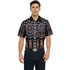 Chartres Cathedral Notre Dame De Paris Stained Glass Men s Short Sleeve Pocket Shirt  by Grandong