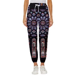 Chartres Cathedral Notre Dame De Paris Stained Glass Women s Cropped Drawstring Pants by Grandong