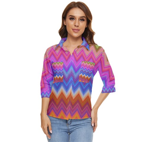 Pattern Chevron Zigzag Background Women s Quarter Sleeve Pocket Shirt by Grandong