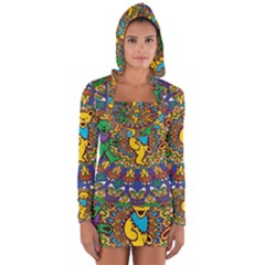 Dead Dancing Bears Grateful Dead Pattern Long Sleeve Hooded T-shirt by Grandong