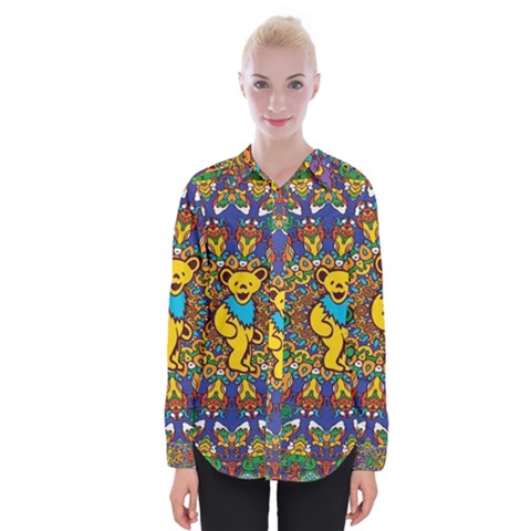 Dead Dancing Bears Grateful Dead Pattern Womens Long Sleeve Shirt by Grandong