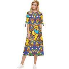 Dead Dancing Bears Grateful Dead Pattern Bow Sleeve Chiffon Midi Dress by Grandong