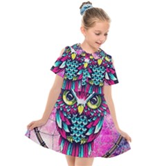 Owl Dreamcatcher Kids  Short Sleeve Shirt Dress by Grandong