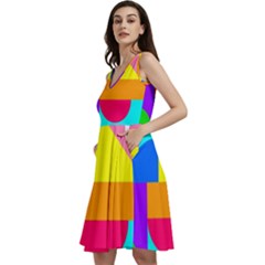 Pattern Design Decoration Sleeveless V-neck Skater Dress With Pockets by Perong