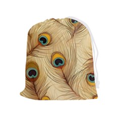 Vintage Peacock Feather Peacock Feather Pattern Background Nature Bird Nature Drawstring Pouch (xl) by Maspions