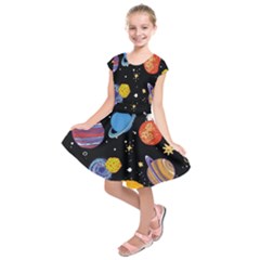Space Galaxy Art Cute Art Kids  Short Sleeve Dress by Perong