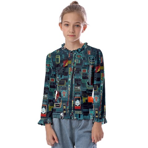 Art Cityscape Japanese Kids  Frill Detail T-shirt by Perong