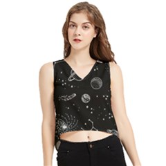 Black Space Drawing Art Planet Drawing Stars Black Space Galaxy Outer Space V-neck Cropped Tank Top by Perong