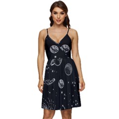 Black Space Drawing Art Planet Drawing Stars Black Space Galaxy Outer Space V-neck Pocket Summer Dress  by Perong