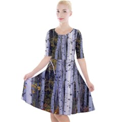 White Birch Trees Autumn Quarter Sleeve A-line Dress With Pockets by Perong