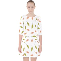 Leaves Pattern Seamless Texture Quarter Sleeve Pocket Dress by Perong