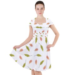 Leaves Pattern Seamless Texture Cap Sleeve Midi Dress With Pockets by Perong