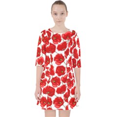 Flower Poppies Plant Petal Quarter Sleeve Pocket Dress by Perong