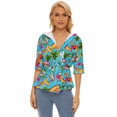Summer Pattern Seamless Lightweight Drawstring Hooded Top by Perong