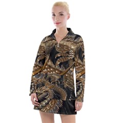 Japanese Dragon Pentagram Women s Long Sleeve Casual Dress by Perong