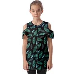 Leaves Pattern Abstract Blade Fold Over Open Sleeve Top by Salmanaz77
