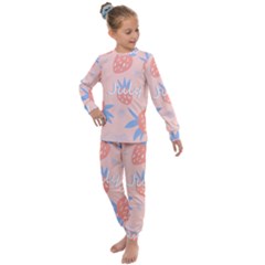July Summer Strawberry Pink Berry Kids  Long Sleeve Set  by Grandong
