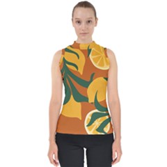 Lemon Citrus Fruit Summer Painting Drawing Mock Neck Shell Top by Grandong