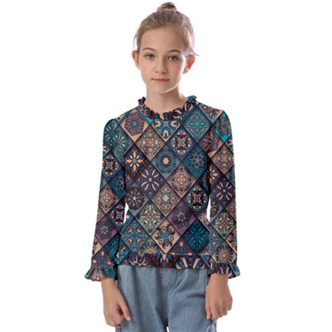 Flower Texture Background Colorful Pattern Kids  Frill Detail T-shirt by Cemarart