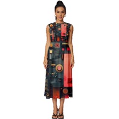 Tech Technology Pattern Sleeveless Round Neck Midi Dress by Salmanaz77