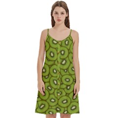 Kiwi Fruit Pattern Green Background Women s Spaghetti Strap Pullover Cami Dress by Paksenen